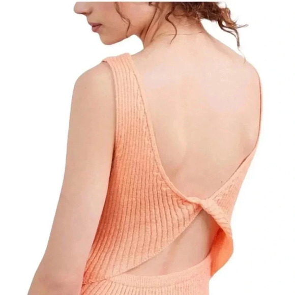 Anthropologie AMADI Ribbed Sleeveless Knit Orange Midi Dress Size Large - Picture 3 of 6